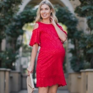 red lace sparkle maternity dress